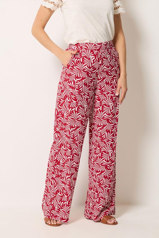 LTS Tall Women's Red Leaf Print Wide Leg Trousers | Long Tall Sally 1