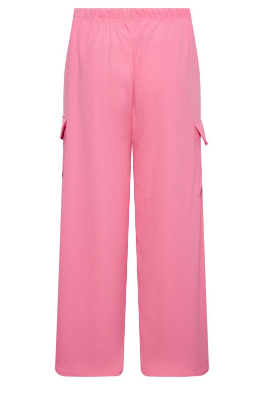 YOURS Plus Size Pink Wide Leg Crepe Cargo Trousers | Yours Clothing 6