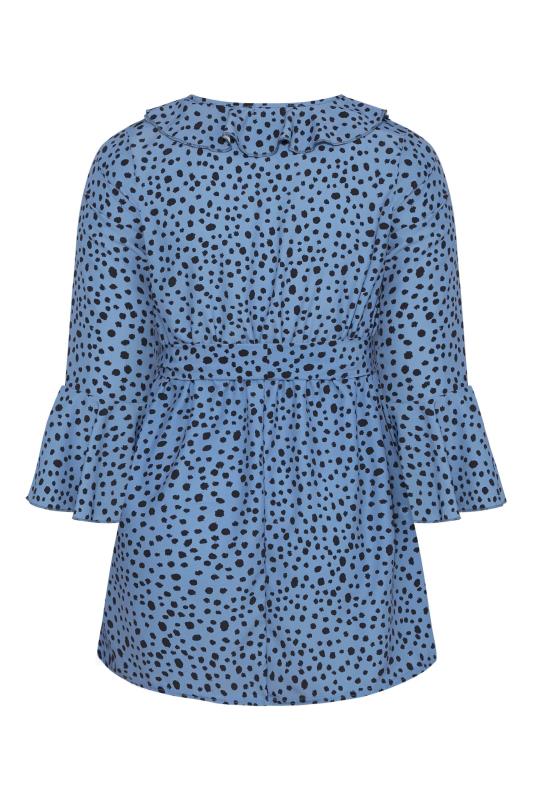 YOURS LONDON Plus Size Blue Dalmatian Ruffle Wrap Top | Yours Clothing 7