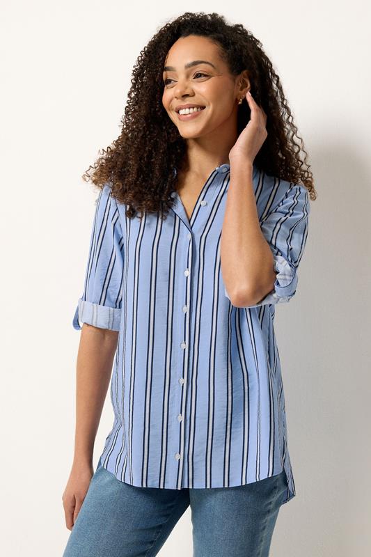 M&Co Blue Stripe Tab Sleeve Shirt