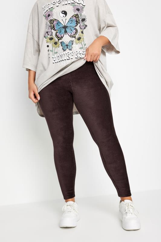  Grande Taille YOURS Curve Chocolate Brown Cord Stretch Leggings