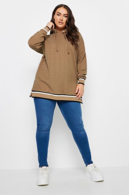 YOURS Plus Size Natural Brown Knit Hoodie | Yours Clothing   2