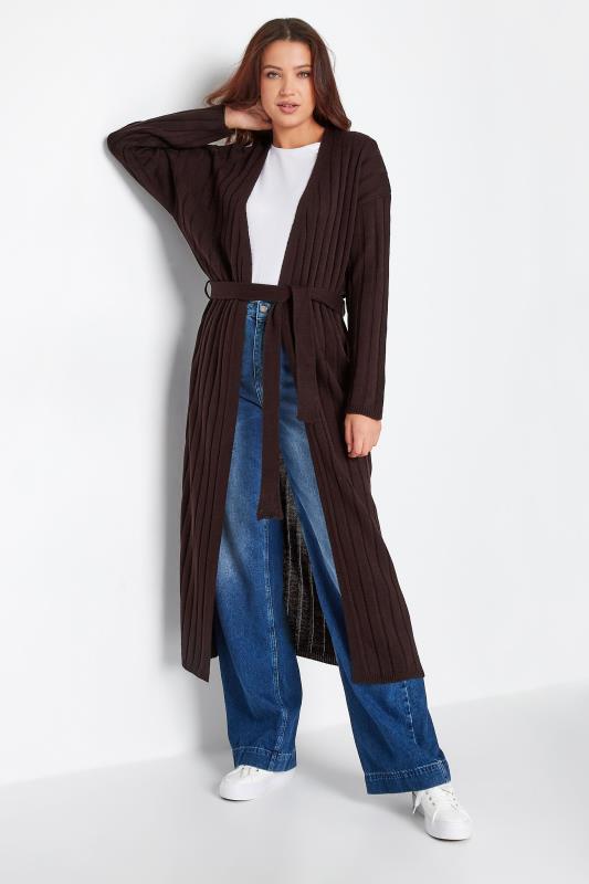 LTS Tall Women's Chocolate Brown Belted Knitted Maxi Cardigan | Long Tall Sally 1