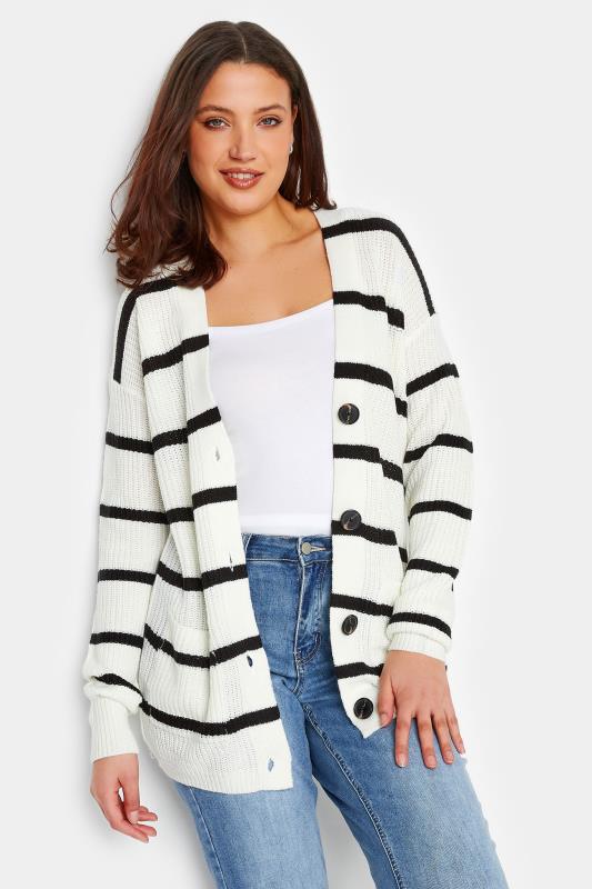 Tall  LTS Tall White Stripe Knitted Cardigan