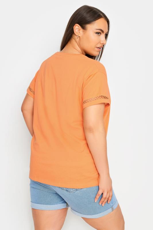 LIMITED COLLECTION Plus Size Orange Crochet Trim Short Sleeve T-Shirt | Yours Clothing 3