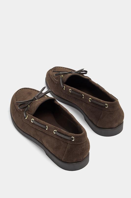 Brown Faux Suede Bow Boat Shoes In Wide E Fit | Yours Clothing 5