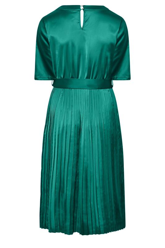 YOURS LONDON Plus Size Green Satin Pleated Wrap Dress | Yours Clothing 7