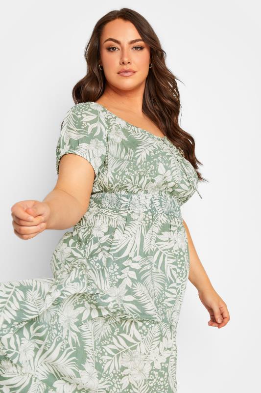 YOURS Plus Size Green Floral Print Bardot Maxi Dress |  4