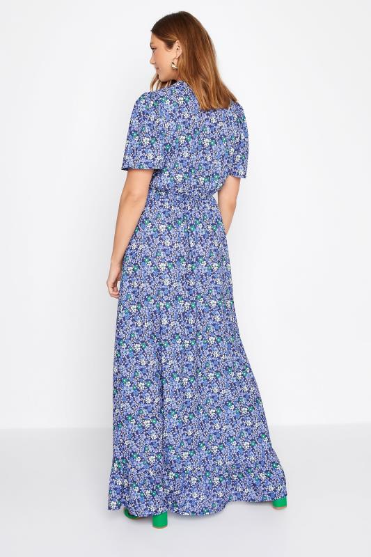 LTS Tall Women's Blue Ditsy Print Ruffle Maxi Dress | Long Tall Sally 3