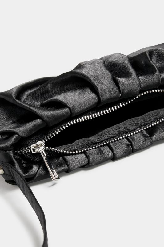 Black Satin Ruched Shoulder Bag | Yours Clothing 6