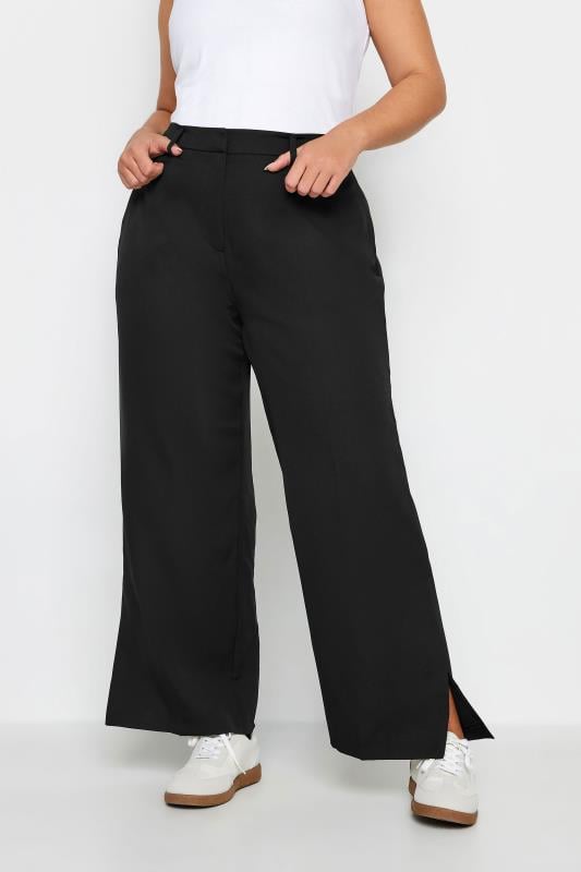  Tallas Grandes YOURS Curve Black Split Hem Flared Trousers