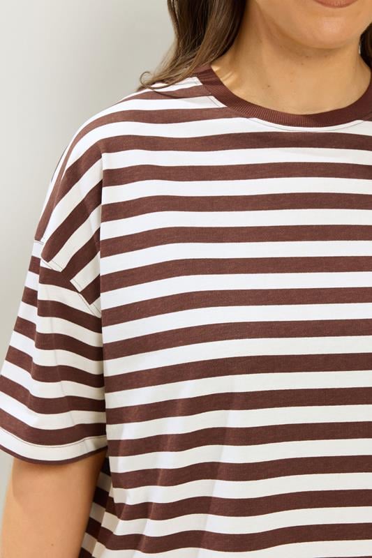 YOURS Plus Size Brown Stripe T-Shirt & Shorts Co-ord | Yours Clothing 5