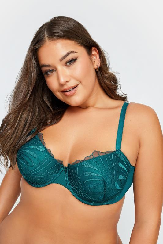 YOURS Plus Size 2 PACK Black & Green Leaf Embossed Non-Padded Bras