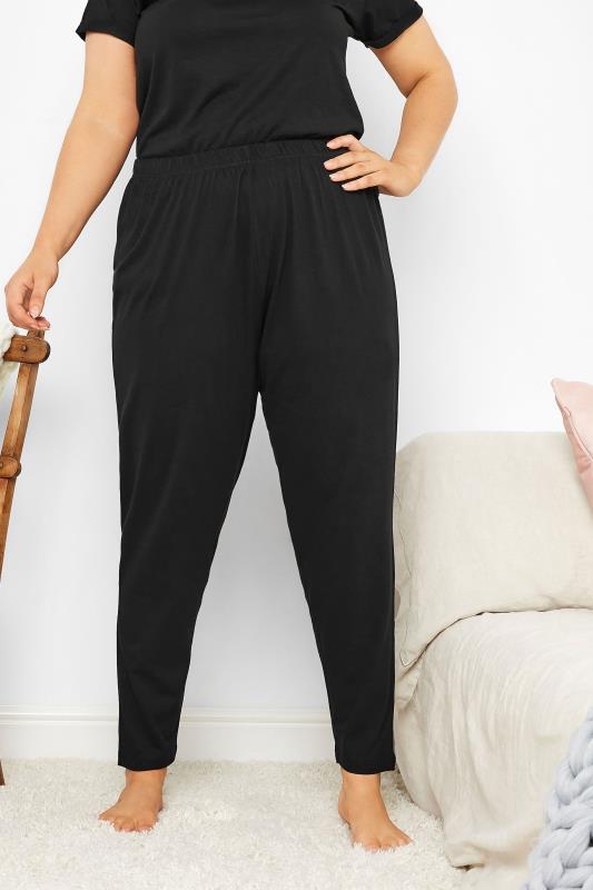 Plus Size Black Tapered Pyjama Bottoms | Yours Clothing 1
