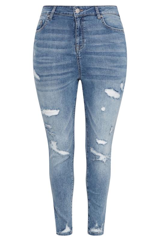 YOURS FOR GOOD Plus Size Mid Blue Ripped AVA Jeans | Yours Clothing 3