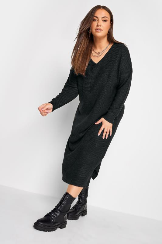 YOURS Plus Size Black Midaxi Knitted Jumper Dress | Yours Clothing 4