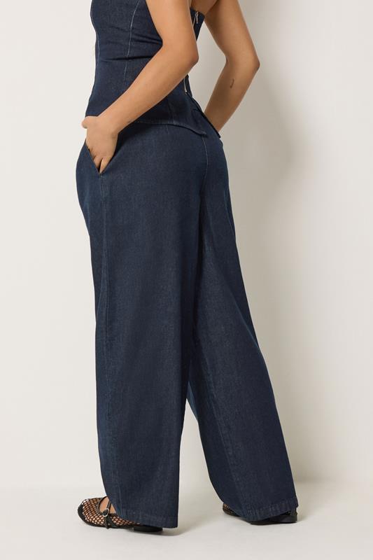 PixieGirl Petite Women's Dark Blue Pleated Wide Leg Jeans | PixieGirl  2