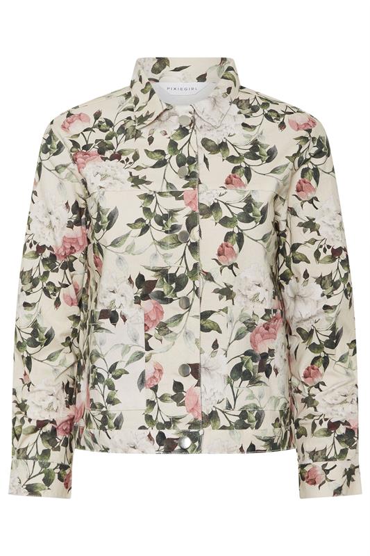 PixieGirl Petite Women's Cream Floral Denim Jacket | PixieGirl 6