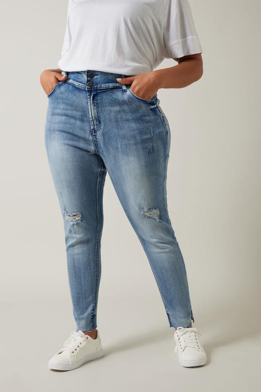 Evans Mid Blue Skinny Ripped Jeans 1