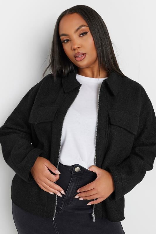 YOURS Plus Size Black Cropped Boucle Jacket | Yours Clothing 2