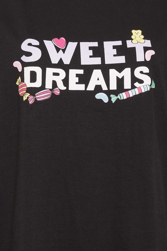 Plus Size Black & Purple 'Sweet Dreams' Cuffed Cotton Pyjama Set | Yours Clothing 5