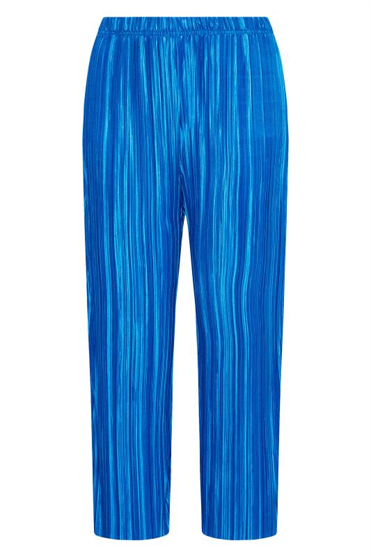 Curve Bright Blue Plisse Wide Leg Trousers 6
