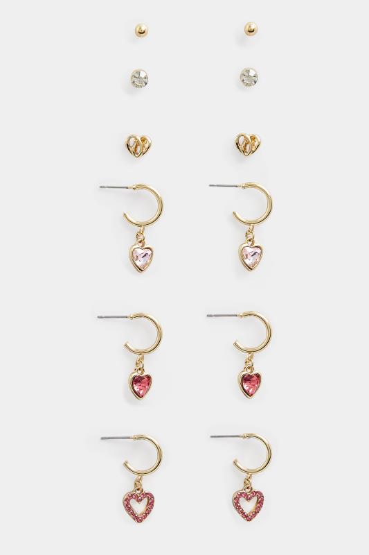 6 PACK Gold Heart Hoop Earrings Set | Yours Clothing  2