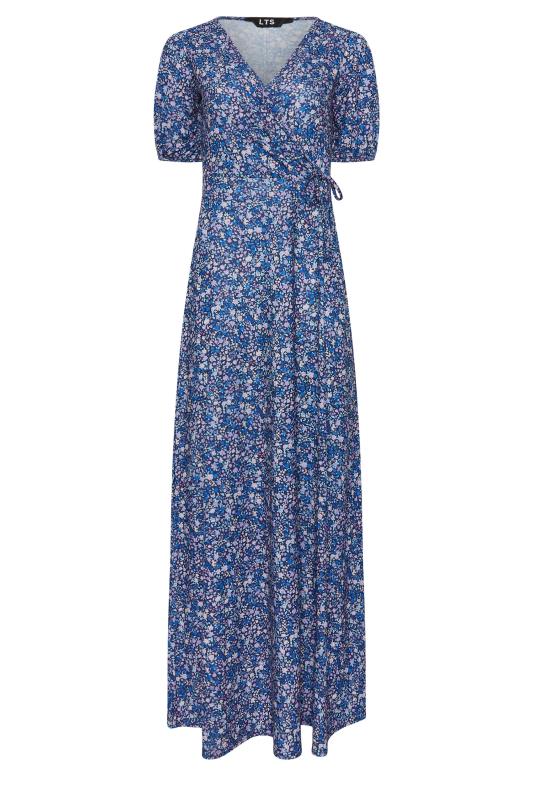 LTS Tall Women's Navy Blue Ditsy Floral Print Midi Wrap Dress 5