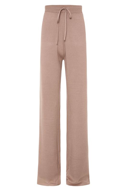 Tall Beige Brown Knitted Wide Leg Trousers 4