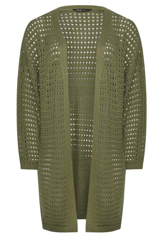YOURS Plus Size Khaki Green Crochet Cardigan | Yours Clothing 7