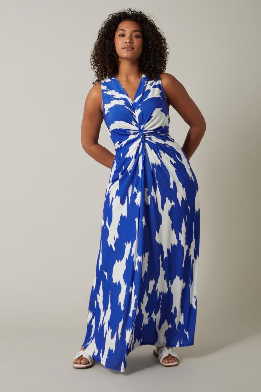 EVANS Plus Size Blue Abstract Print Twist Front Maxi Dress | Evans Clothing 4