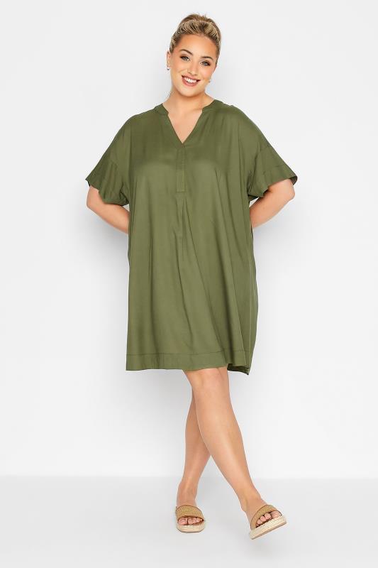 LIMITED COLLECTION Khaki Notch Neck Summer Throw On Dress 2