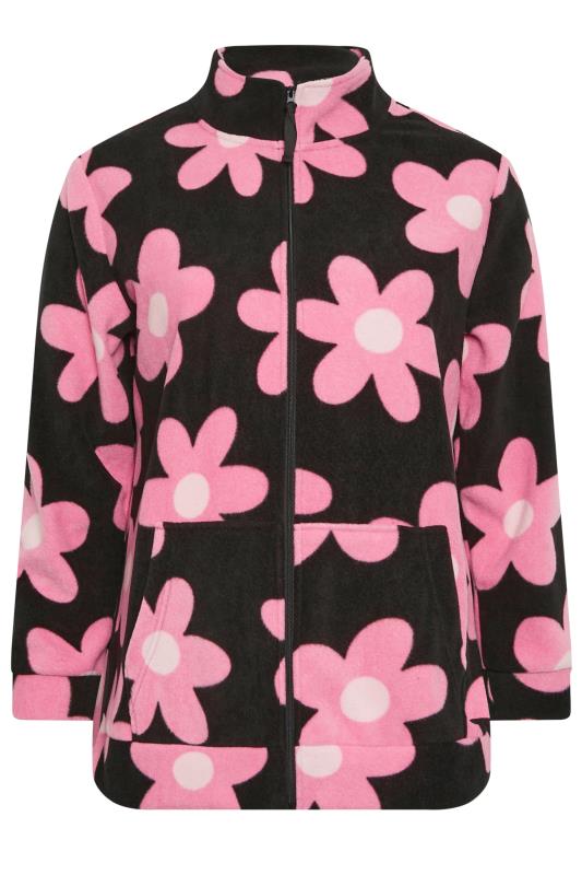 YOURS Plus Size Black Floral Zip Fleece Jacket | Yours Clothing 5