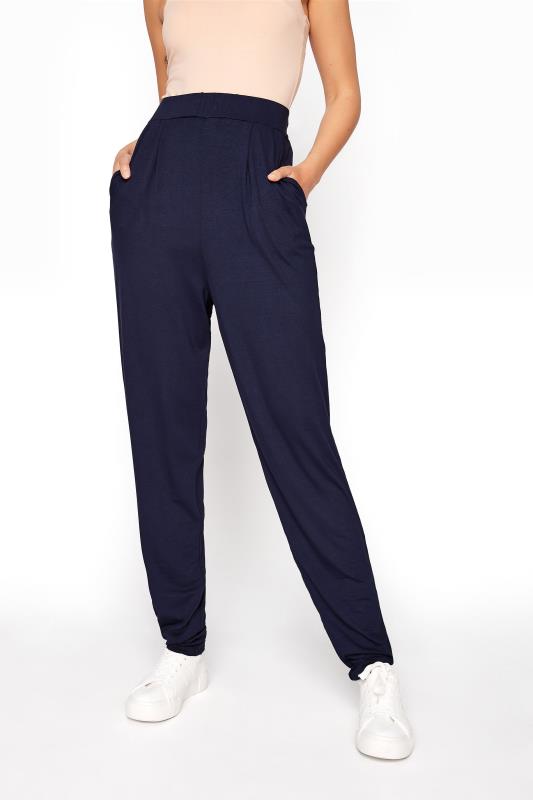 LTS Tall Navy Blue Double Pleat Jersey Harem Trousers 2