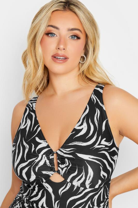 YOURS Plus Size Black Animal Print Buckle Tummy Control Swimsuit | Yours Clothing 4
