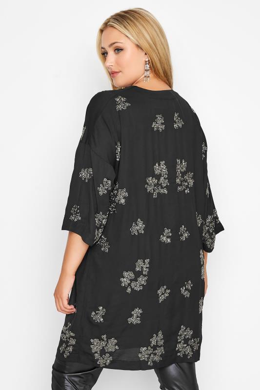 LUXE Plus Size Black Hand Embellished Kimono | Yours Clothing 3
