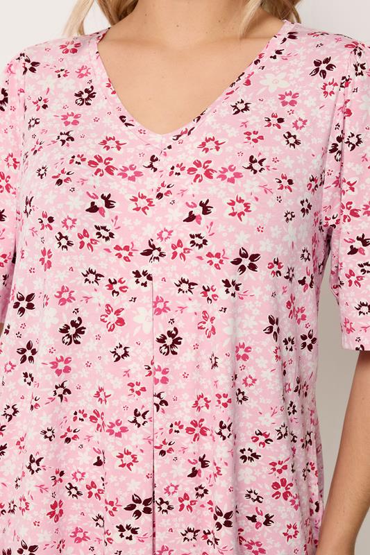 YOURS Plus Size Pink Floral Pleat Angel Sleeve Swing Top | Yours Clothing 4