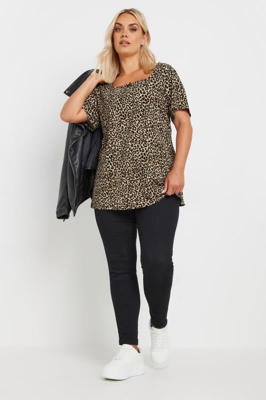 YOURS Plus Size Brown Leopard Print Bow Top | Yours Clothing 3