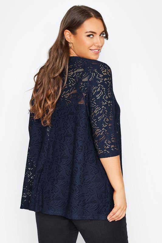 Plus Size Navy Blue Broderie Anglaise V-Neck Top | Yours Clothing 3
