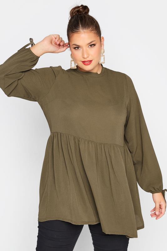 LIMITED COLLECTION Plus Size Khaki Green Turtle Neck Blouse | Yours Clothing 1