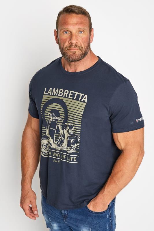  dla puszystych LAMBRETTA Big & Tall Navy Blue Classic Scooter Print T-Shirt