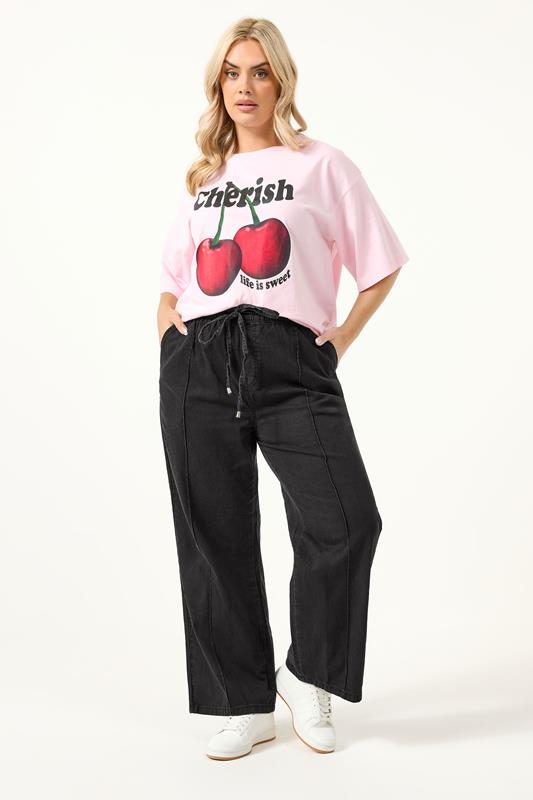 YOURS Plus Size Black Seam Front Wide Leg Jeans | Yours Clothing 1
