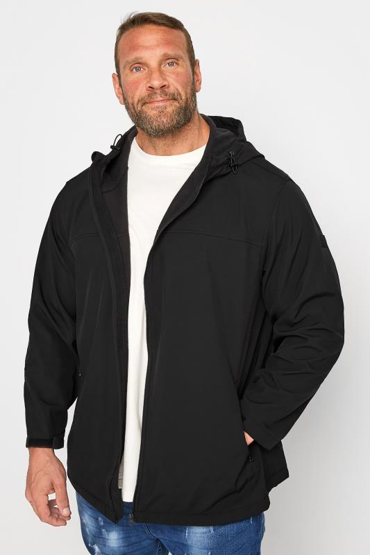 Plus Size  JACK & JONES Big & Tall Black Hooded Softshell Jacket