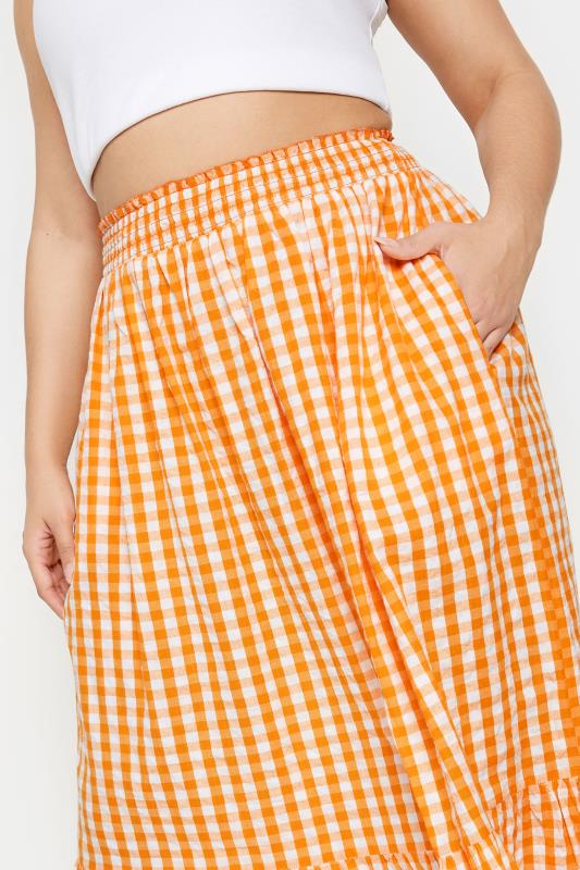 YOURS Plus Size Orange Gingham Tiered Pure Cotton Midi Skirt | Yours Clothing 5
