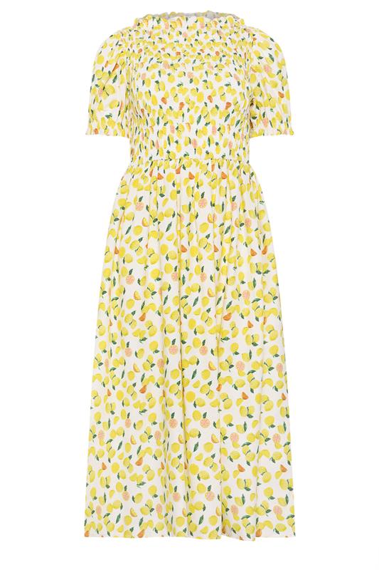 PixieGirl Petite Women's Yellow Lemon Shirred Midi Dress | PixieGirl 5