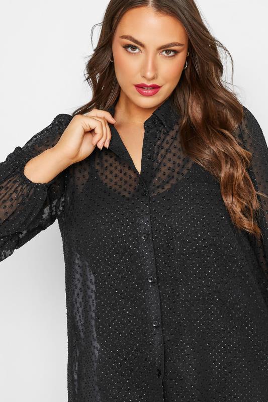 LIMITED COLLECTION Plus Size Black Glitter Dobby Print Shirt | Yours Clothing 4