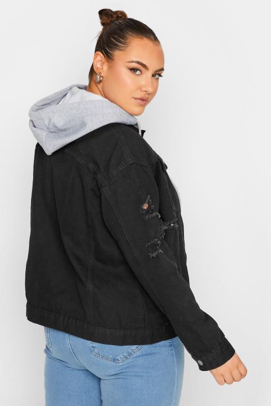LIMITED COLLECTION Plus Size Black Hooded Distressed Denim Jacket | Yours Clothing 3