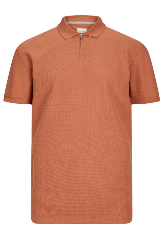  Grande Taille JACK & JONES Big & Tall Orange Half Zip Short Sleeve Polo Shirt