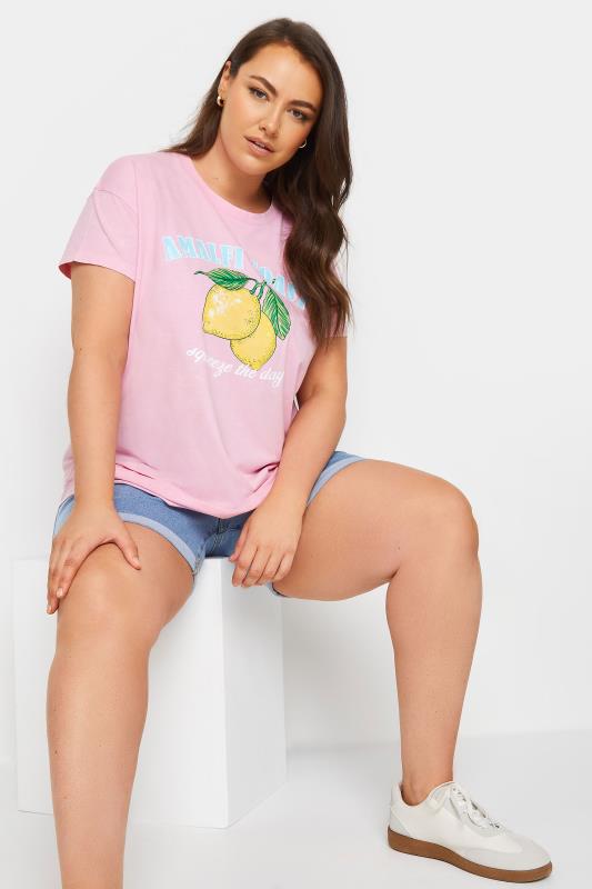 YOURS Plus Size Pink 'Amalfi Coast' Slogan T-Shirt | Yours Clothing 2