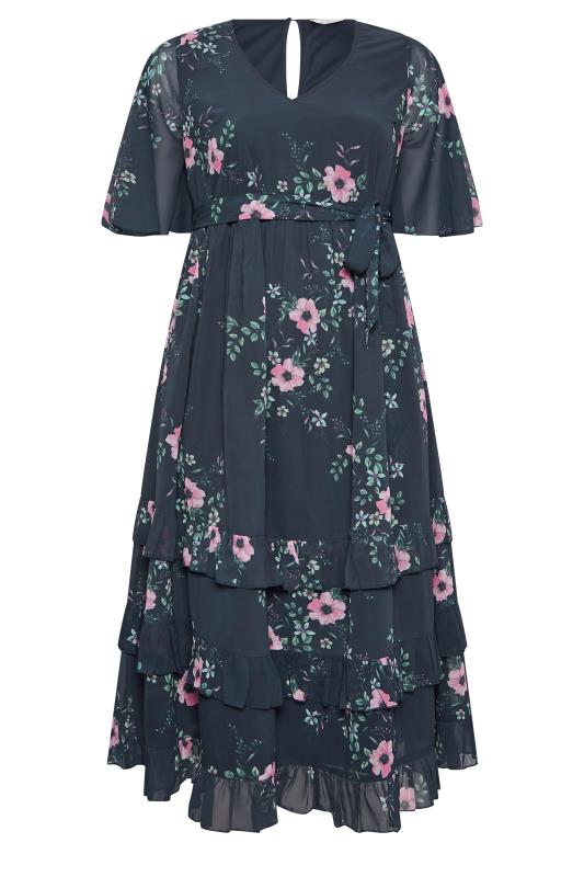 YOURS LONDON Plus Size Curve Navy Blue Floral Ruffle Hem Maxi Dress | Yours Clothing  7